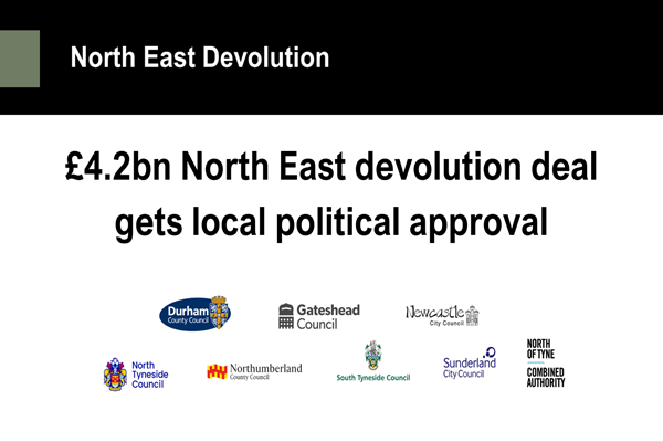 A graphic stating that the region's devolution deal has received local political approval