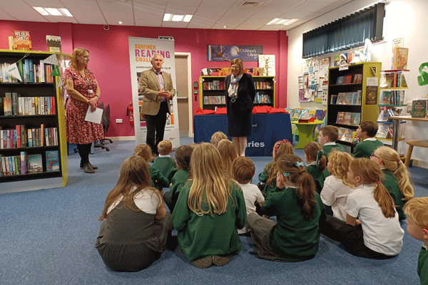 Glen Sanderson, Leader at Northumberland County Council hosting the Summer Reading Challenge awards ceremony at Haltwhistle Library