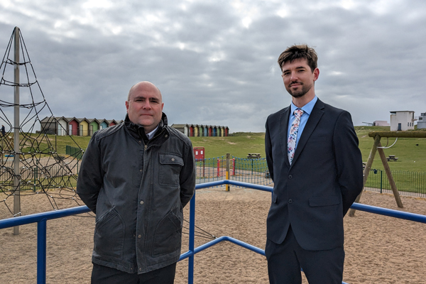 Project Officer Rob Delap and South Blyth County Councillor Daniel Carr at the playpark at South Beach