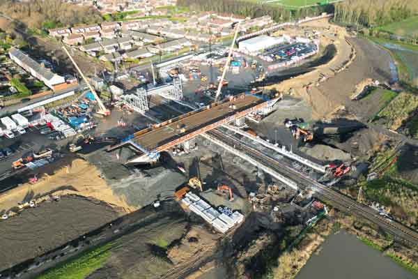 An aerial shot of progress on the Northumberland Line at Newsham, Blyth