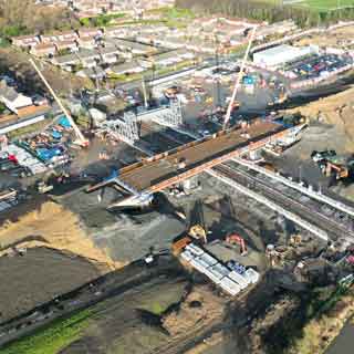 An aerial shot of progress on the Northumberland Line at Newsham, Blyth