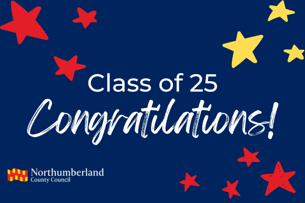 Class of 25 Congratulations graphic, blue banner