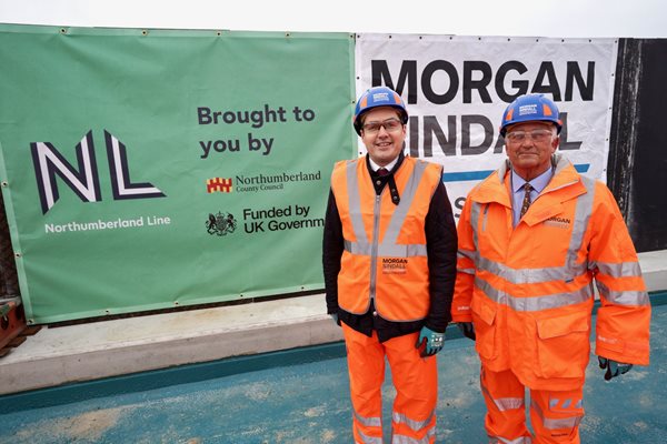 Rail Minister Huw Merriman and Council Leader Glen Sanderson at the Northumberland Line