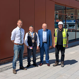 Councillors and partners outside the new Market Pavilion in Blyth