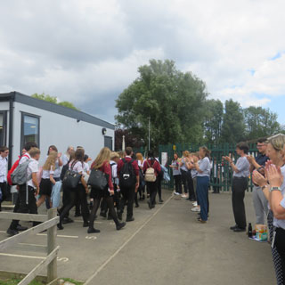 Pupils leaving Whytrigg Middle School for the last time
