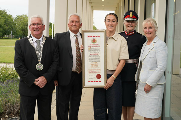 Footballer Lucy Bronze receiving the Freedom of Northumberland