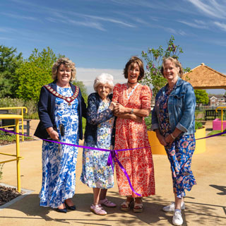 From left to right; Cramlington Town Mayor Helen Morris Audrey Best, (age 102) Duchess of Northumberland, Natasha McEwen