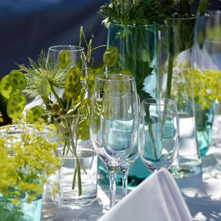 Tables set for an outdoor street party