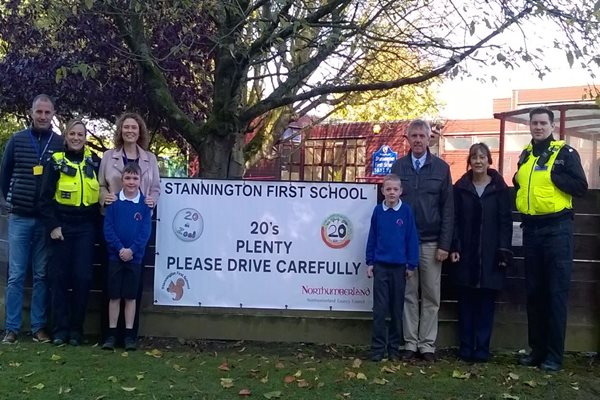 Image demonstrating New 20 mph zone outside Stannington First School