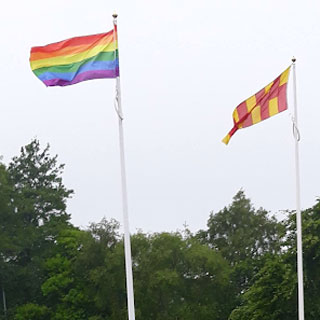 rainbow flag flying