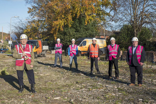 Councillors and contractors on the site of the new leisure centre