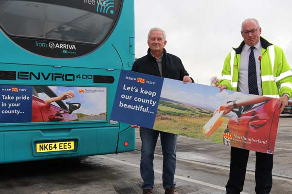 Anti-litter message on the back of a bus