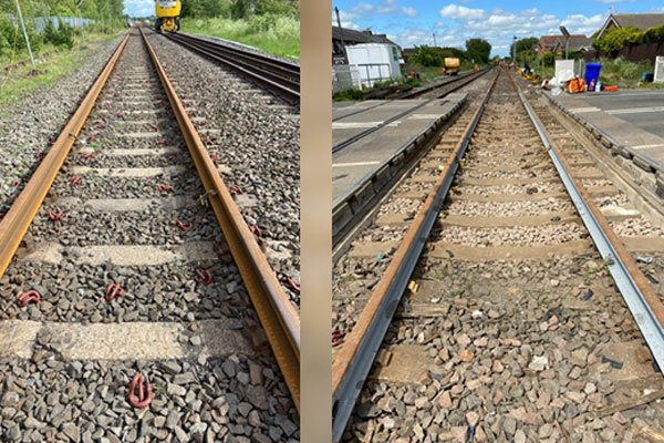 Before and after shot of the rails on the Northumberland Line