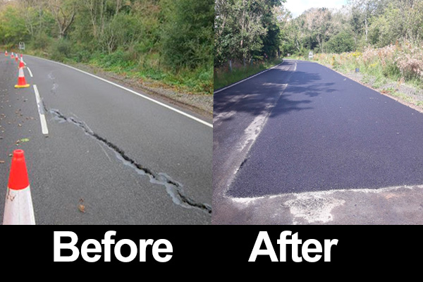 A before and after of the road between Weldon Bridge and Rothbury