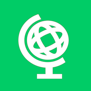 A white graphic globe with a green background
