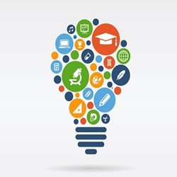 Education, Employment & Training - Lightbulb built using idea bubbles